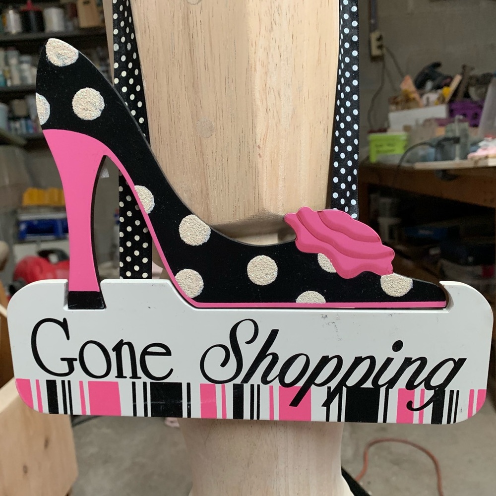 Wooden “Gone Shopping” sign